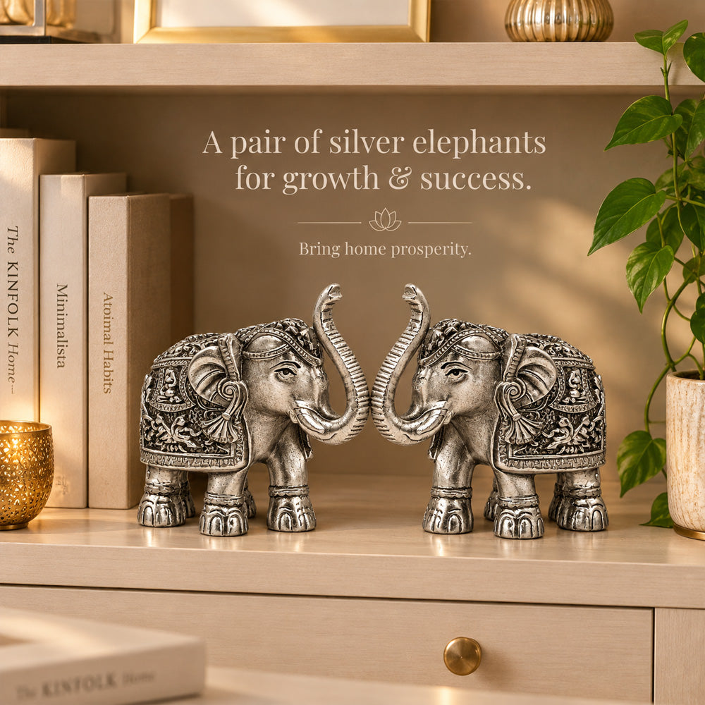 999 Silver-Plated Antique Elephant Pair | Gift Box | 8x9 CM