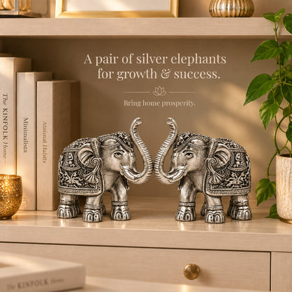 999 Silver-Plated Antique Elephant Pair | Gift Box | 8x9 CM