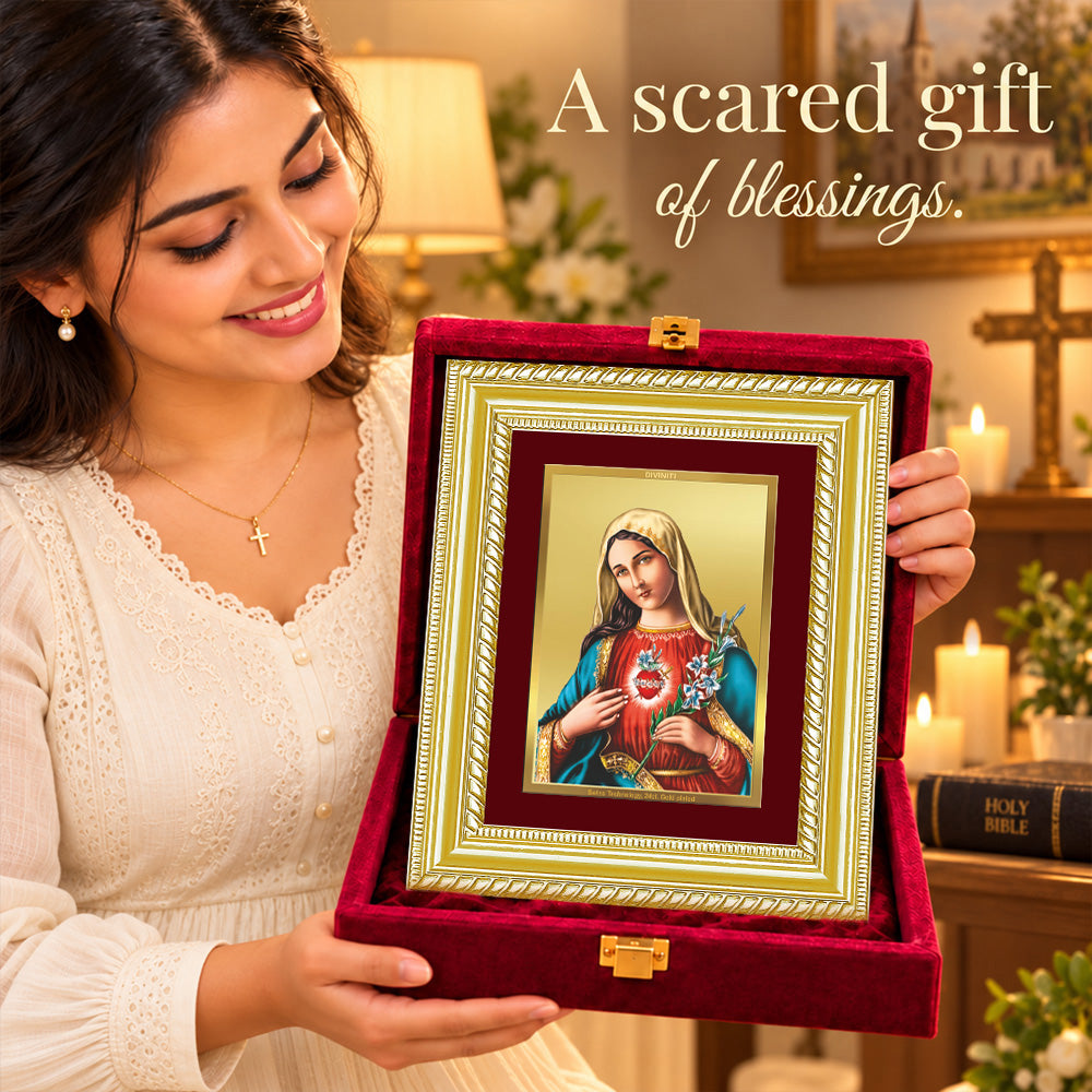 24K Gold-Plated Mother Mary Frame | Premium Gift Box | 17.5x21.5 CM