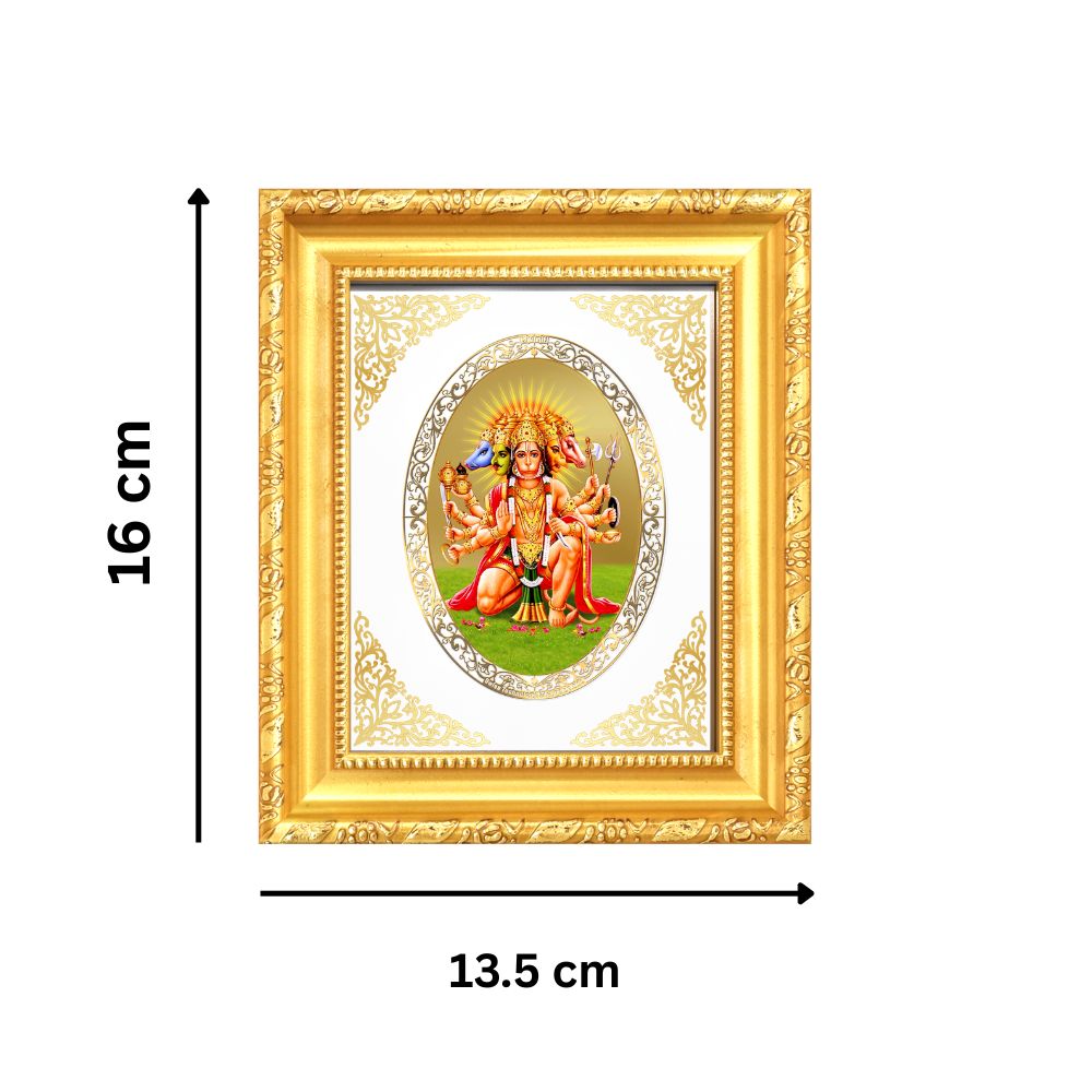 Panchmukhi Hanuman Divine Five-Faced Protection Sacred Royal Tabletop Frame in 24K Gold Plated Foil