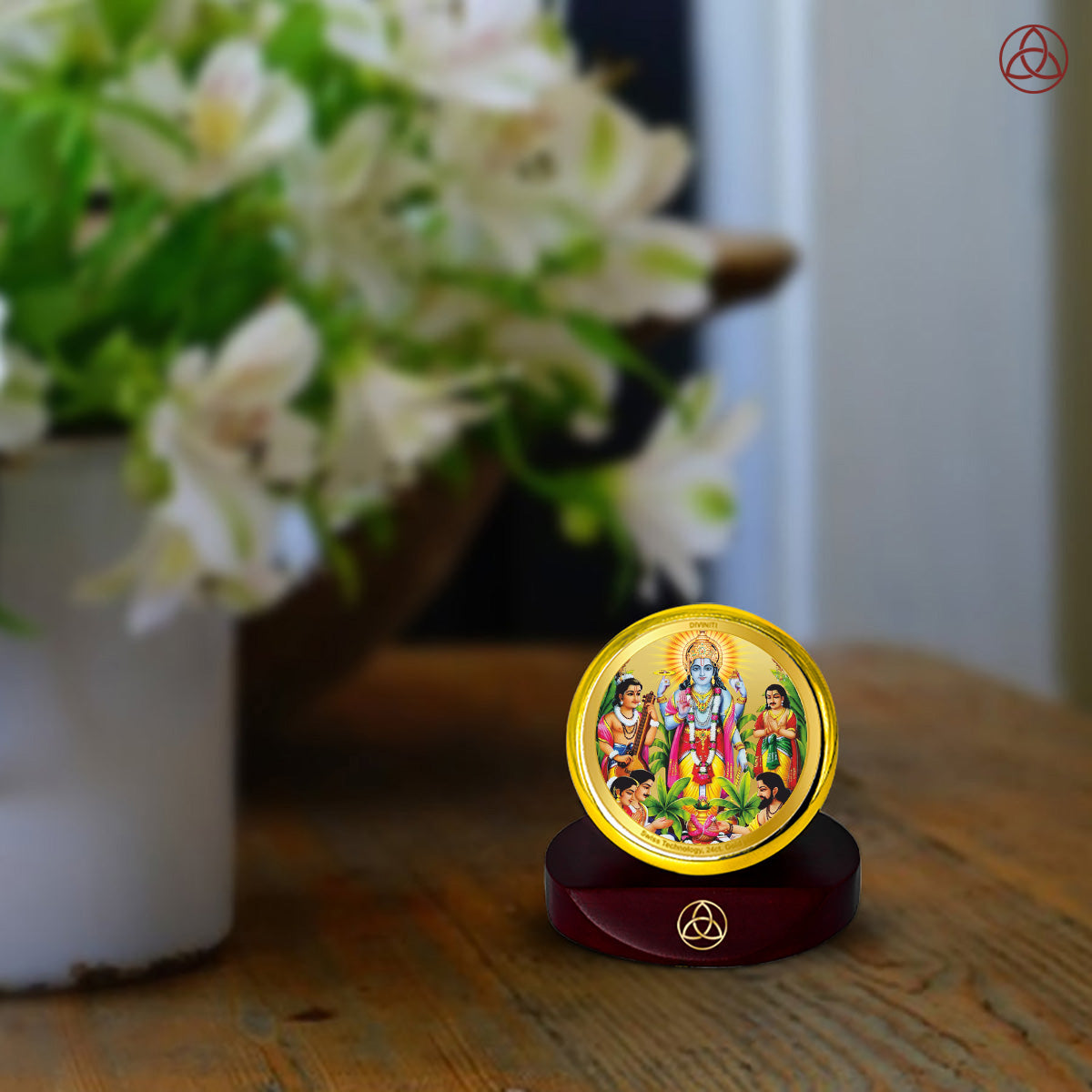 Lord Satyanarayana | Divine Form of Truth and Prosperity Tabletop Frame in 24K Gold Plated Foil