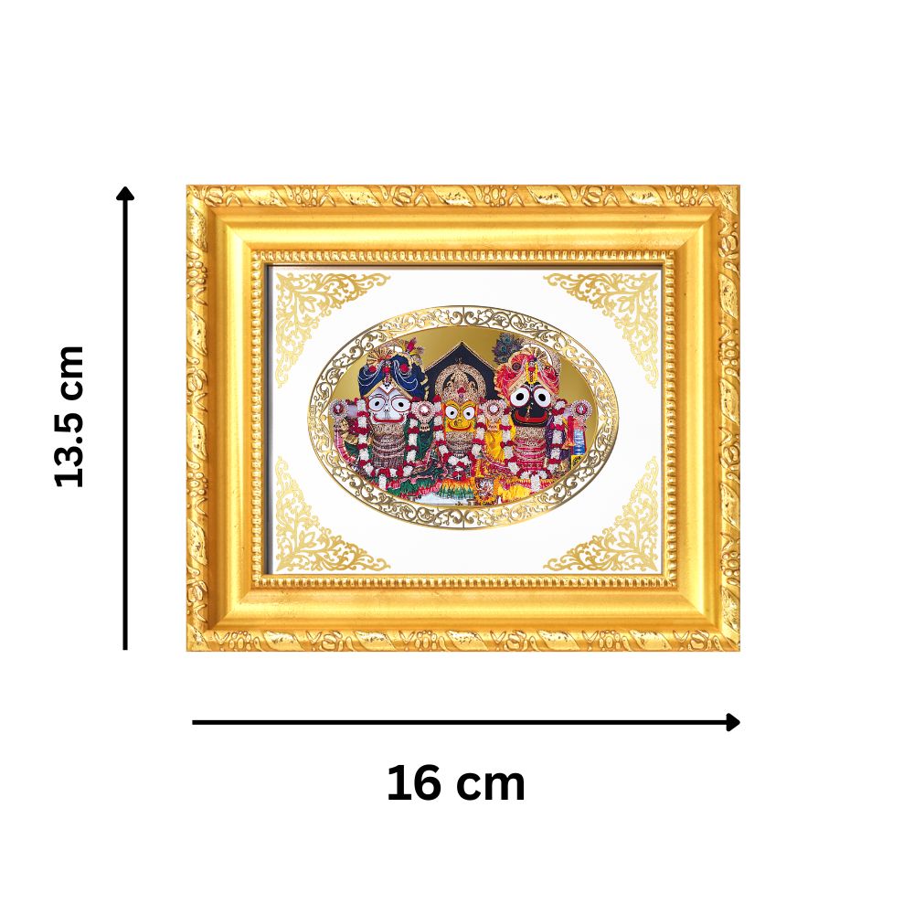 Lord Jagannath Balabhadra Subhadra Divine Puri Trinity Sacred Royal Tabletop Frame in 24K Gold Plated Foil
