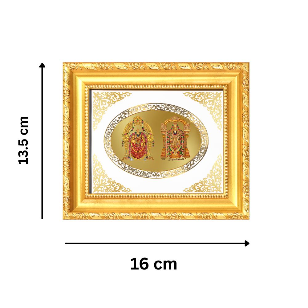 Lord Balaji & Goddess Padmavati Divine Tirupati Sacred Blessings Royal Tabletop Frame in 24K Gold Plated Foil