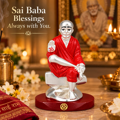 DIVINITI 999 Silver-Plated Sai Baba Idol | Car & Home Decor | Gift Box | 9x6.5 CM