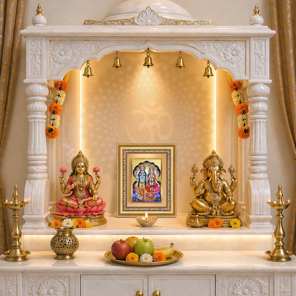 Diviniti 24K Gold Plated Vishnu Lakshmi (Classic) Divine Wall and Table Top Frame for Home Mandir & Office Decor | Luxury Spiritual Gift