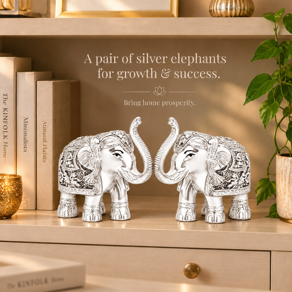 999 Silver-Plated Elephant Pair | Premium Gift Box | 15x17 CM