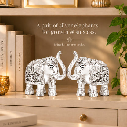 999 Silver-Plated Elephant Pair | Premium Gift Box | 15x17 CM