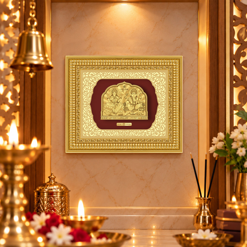 24K Gold-Plated Lakshmi Ganesha Frame | Premium Gift Box | 30x35 CM