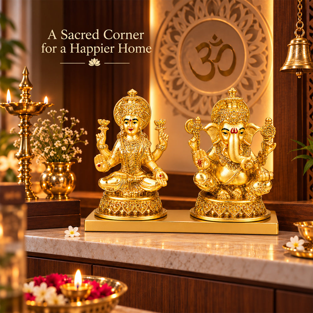 24K Gold-Plated Laxmi Ganesha Idol | Premium Gift Box | 10x13 CM