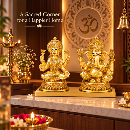 24K Gold-Plated Laxmi Ganesha Idol | Premium Gift Box | 10x13 CM