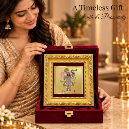 24K Gold-Plated Shrinath Ji Frame | Premium Gift Box | 10x10 CM