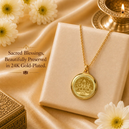 Diviniti 24K Double Sided Gold Plated Pendant Sherawali Mata with Holy Pind & Mata Ka Darbar | 22 MM Flip Coin (1 PCS)