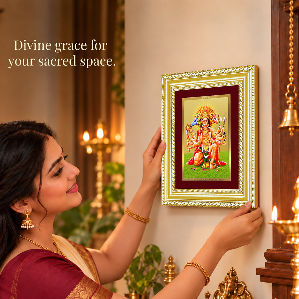 24K Gold-Plated Panchmukhi Hanuman Frame | Premium Gift Box | 21.5x17.5 CM