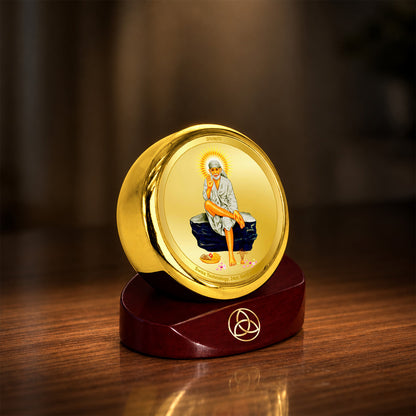 24K Gold-Plated Sai Baba Car Dashboard Frame | 5x5 CM