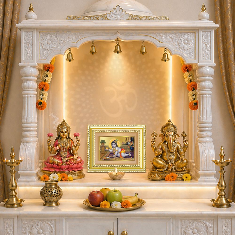 Diviniti 24K Gold Plated Laddu Gopal (Classic) Divine Wall and Table Top Frame for Home Mandir & Office Decor | Luxury Spiritual Gift