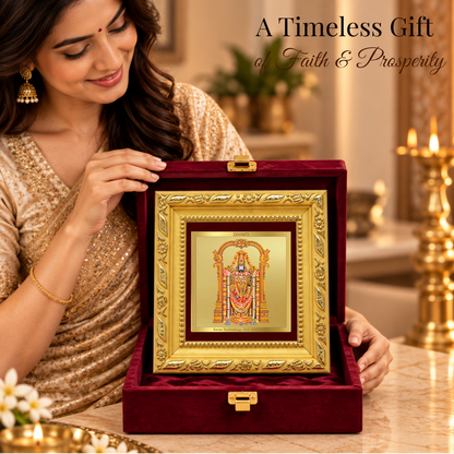 24K Gold-Plated Lord Tirupati Balaji Frame | Premium Gift Box | 10x10 CM