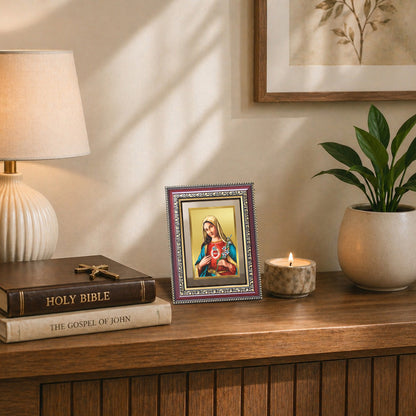 Diviniti 24K Gold Plated Mother Mary (Classic) Divine Wall and Table Top Frame for Home Mandir & Office Decor | Luxury Spiritual Gift
