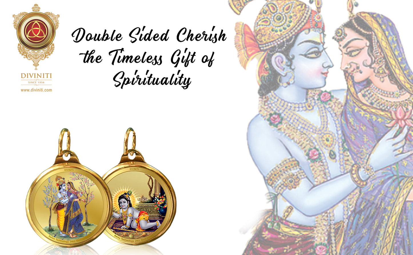 Diviniti 24K Double sided Gold Plated Pendant  RADHA KRISHNA & LADDU GOPAL|28 MM Flip Coin