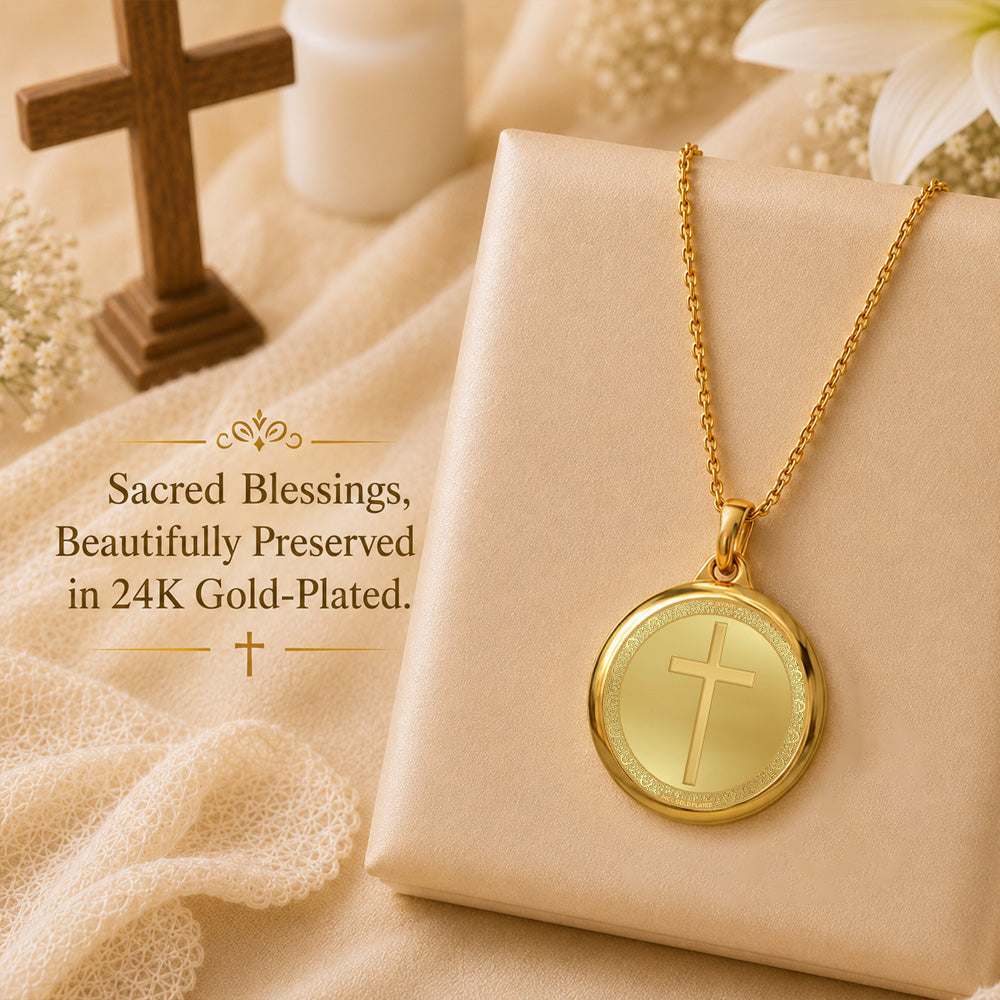 Diviniti 24K Double Sided Gold Plated Pendant Jesus Christ & Holy Cross | 18 MM Flip Coin (1 PCS)