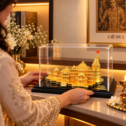 24K Gold-Plated Ram Mandir Showpiece | Premium Gift Box | 12x23 CM