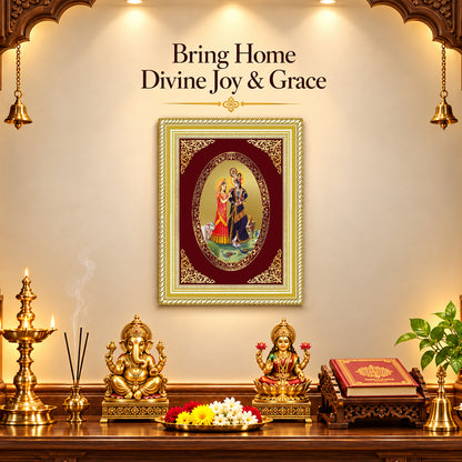 24K Gold-Plated Radha Krishna with Cow Frame | Premium Gift Box | 35x27 CM