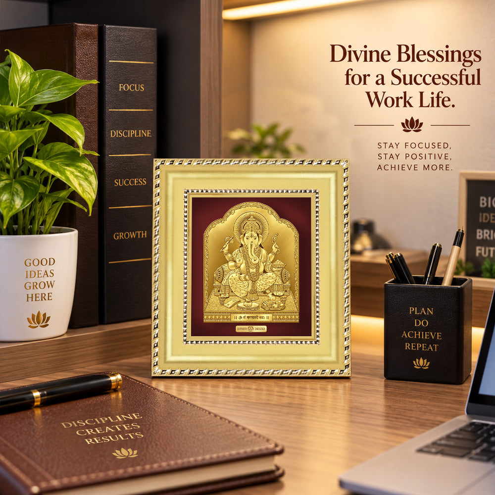24K Gold-Plated Lord Ganesha Frame | Premium Gift Box | 11x12 CM