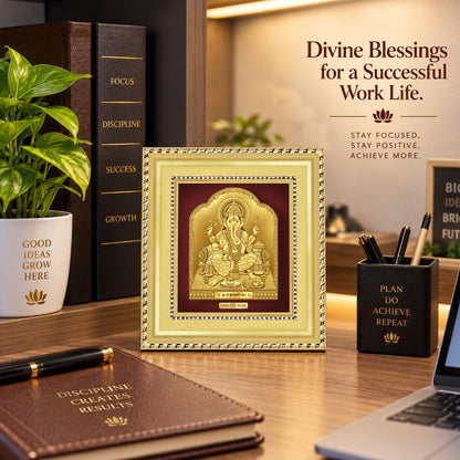 24K Gold-Plated Lord Ganesha Frame | Premium Gift Box | 11x12 CM