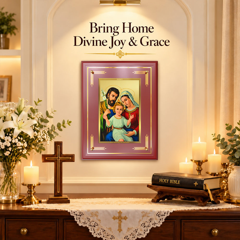 24K Gold-Plated Holy Family MDF Frame | Premium Gift Box | 27x35 CM