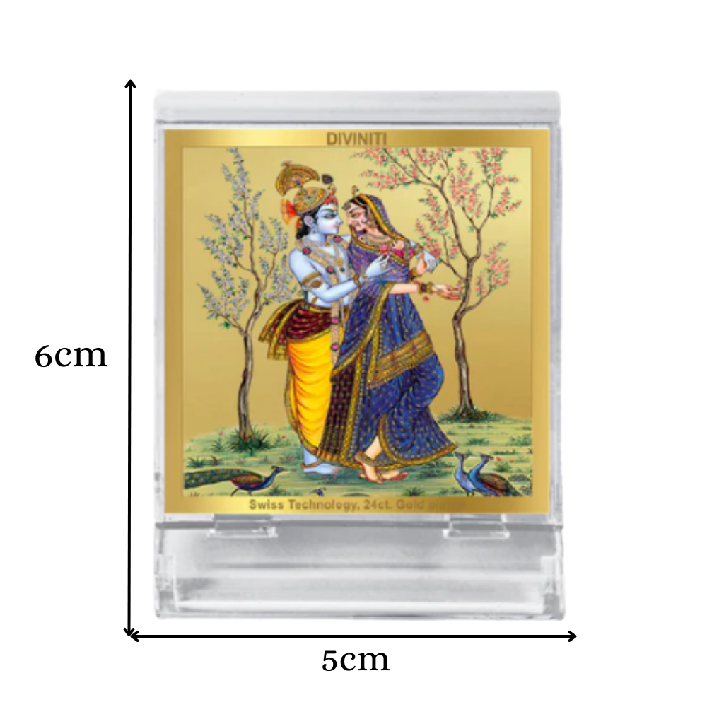 Diviniti 24K Gold Plated Foil Radha Krishna Acrylic Frame for Car Dashboard, Home Decor, Tabletop, Workshop, Festival Gift ACF3A
