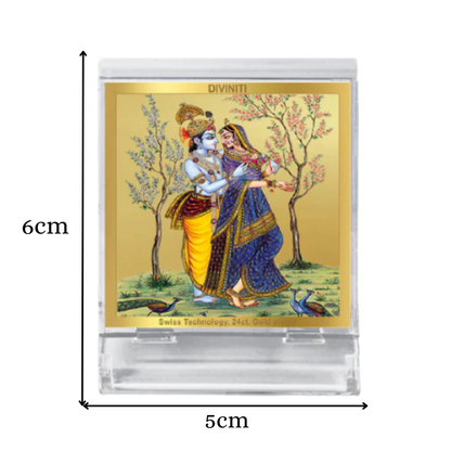 Diviniti 24K Gold Plated Foil Radha Krishna Acrylic Frame for Car Dashboard, Home Decor, Tabletop, Workshop, Festival Gift ACF3A