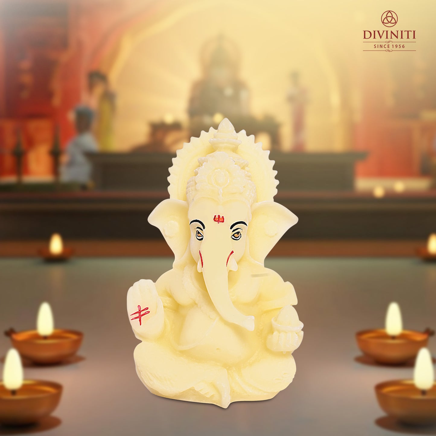 Diviniti Resin Lord Ganesha Idol for Car Dashboard Tabletop for Home Decor Mandir Puja Gift Yellow (8.4x4.2cm)
