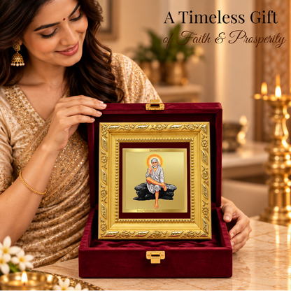 24K Gold-Plated Sai Baba Frame | Premium Gift Box | 10x10 CM