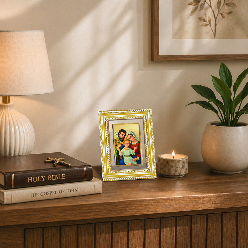 Diviniti 24K Gold Plated Holy Family (Classic) Divine Wall and Table Top Frame for Home Mandir & Office Decor | Luxury Spiritual Gift