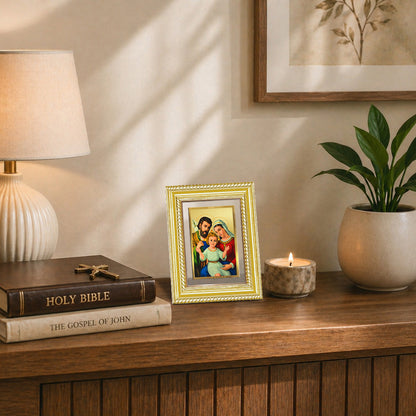 Diviniti 24K Gold Plated Holy Family (Classic) Divine Wall and Table Top Frame for Home Mandir & Office Decor | Luxury Spiritual Gift