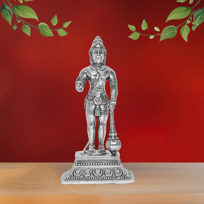 DIVINITI 925 Pure Silver Hanuman Ji Idol Statue Stunning Tribute to Strength and Devotion for Home Office Décor, Tabletop, Puja Room Gift (9x12.5 CM, 125g)