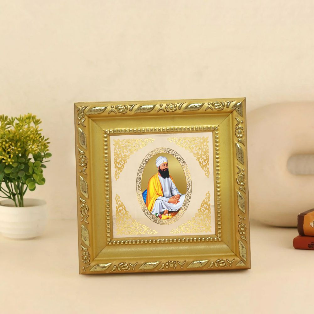Guru Teg Bahadur Sahib Ji | Divine Sikh Guru Royal Tabletop Photo Frame in 24K Gold Plated Foil
