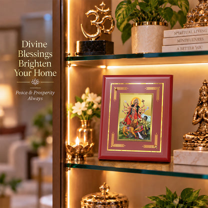 24K Gold-Plated Durga Mahishasura Mardini MDF Frame | Premium Gift Box | 13.5x16 CM