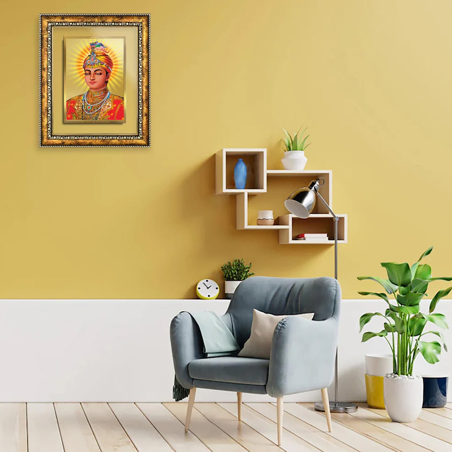DIVINITI 24K Gold Plated Foil Guru Harkrishan Wall Photo Frame for Home Decor, Wall Hanging, Table Top, Puja Room & Gift DG113S3 (27.6x35.4 CM)