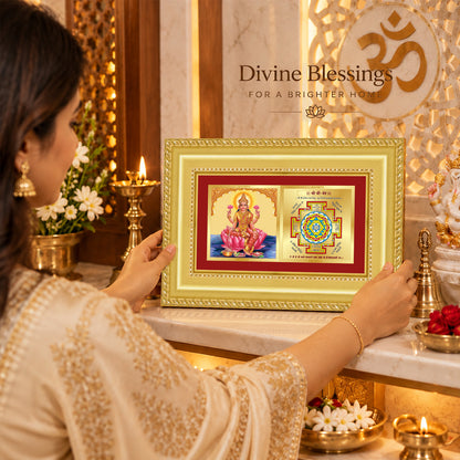 24K Gold-Plated Laxmi & Shree Yantra Combo Frame | Premium Gift Box | 10x15 CM