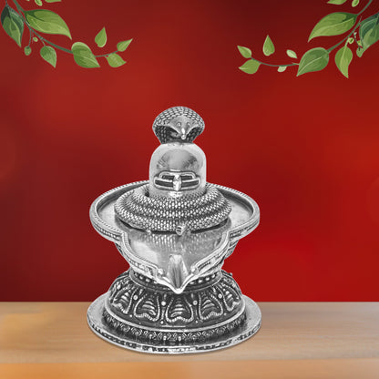 Diviniti 925 Pure Silver Shiv Ling Idol Statue Authentic Spiritual Worship and Meditation for Home Office Décor, Tabletop, Puja Room Gift (5x8.8 CM, 88g)