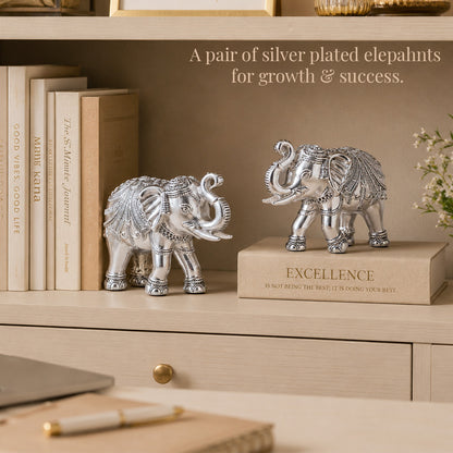 Diviniti 999 Silver Plated Antique Elephant Pair Showpiece for Home Décor With Gift Box