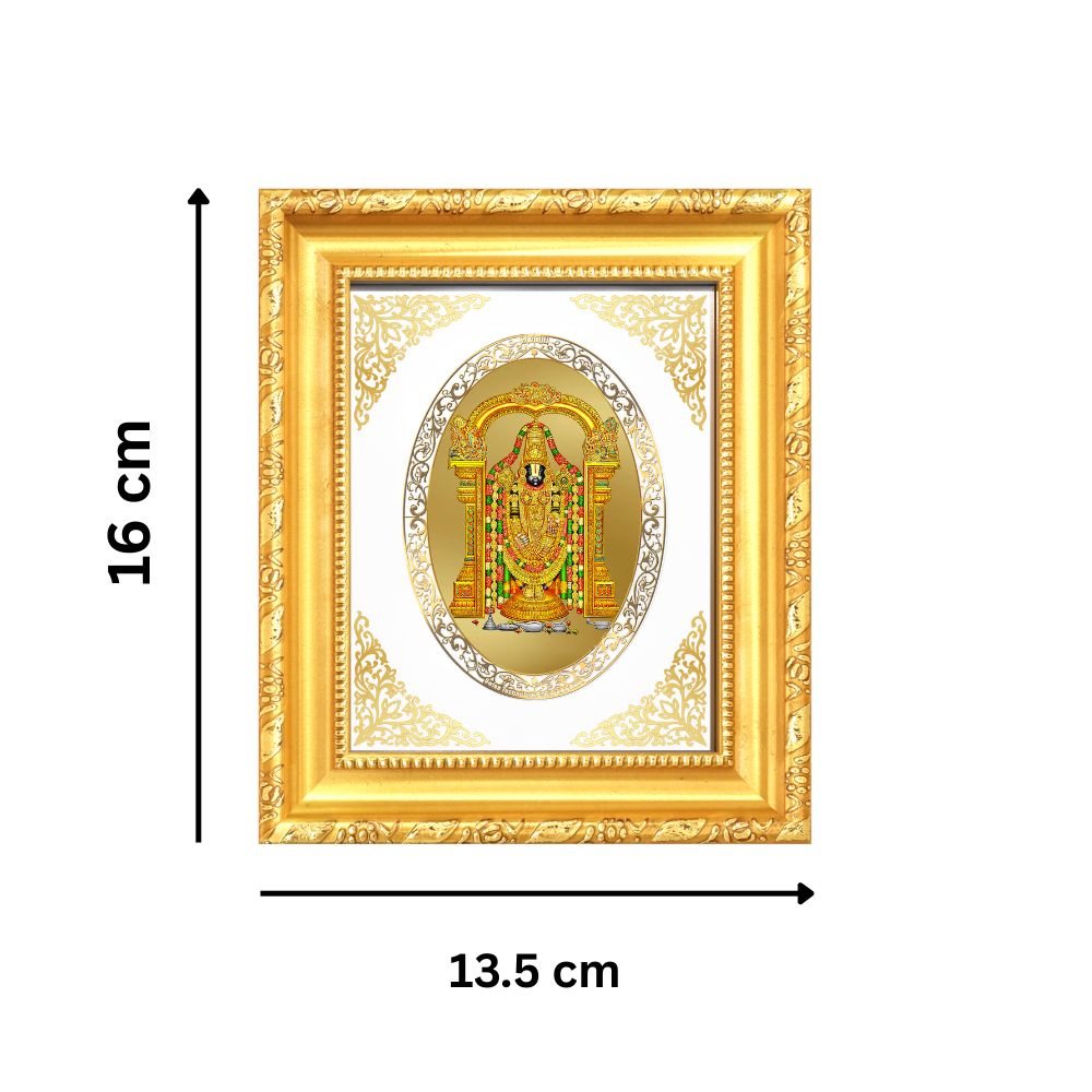 Tirupati Balaji (Lord Venkateswara) Divine Sacred Prosperity & Blessings Royal Tabletop Frame in 24K Gold Plated Foil