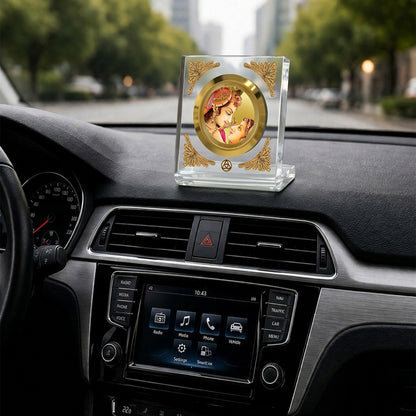 24K Gold Plated Radha Krishna Acrylic Car Dashboard Frame | 8x7 CM