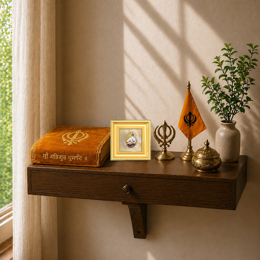 Baba Deep Singh Ji | Divine Sikh Warrior Saint Royal Tabletop Photo Frame in 24K Gold Plated Foil