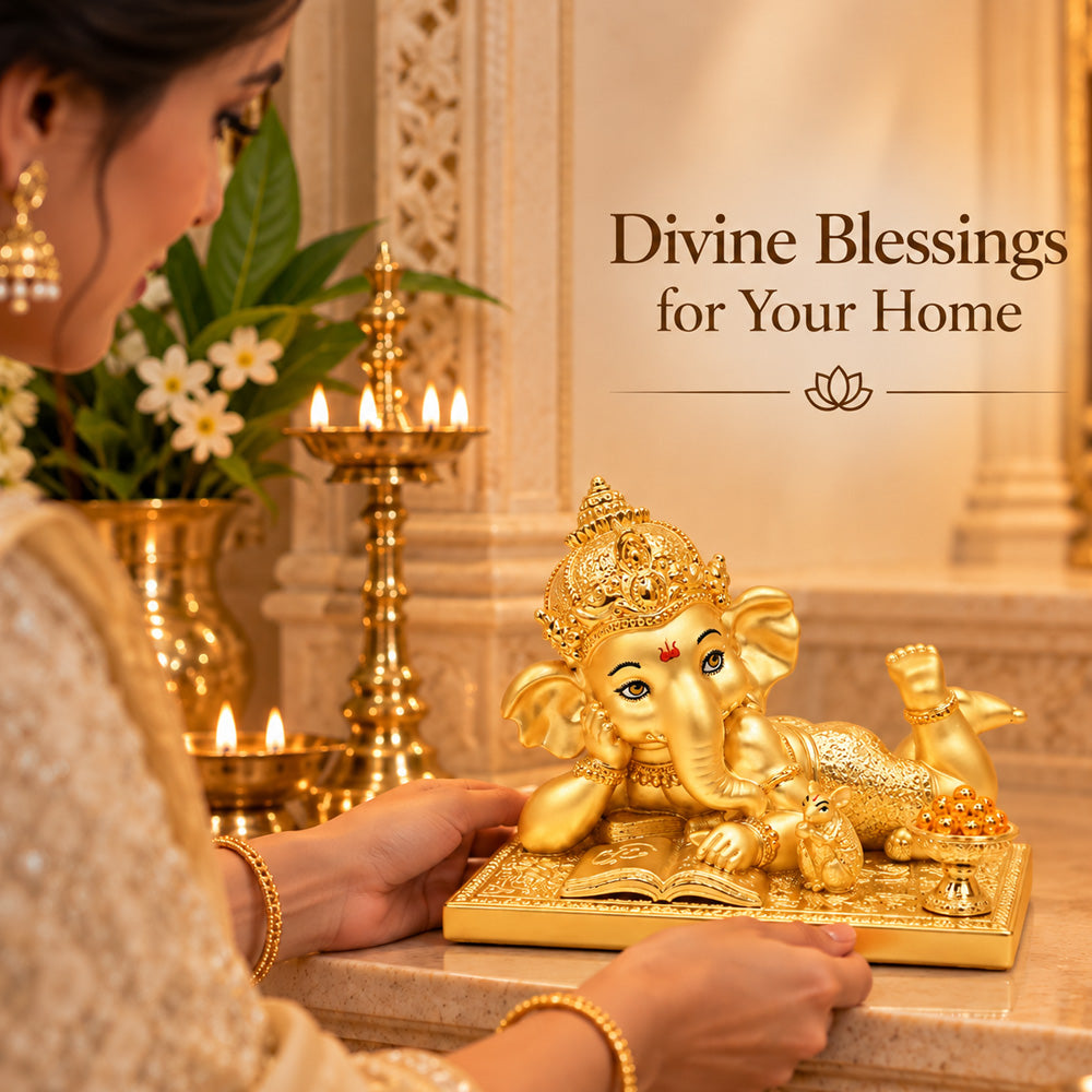 24K Gold-Plated Bal Ganesha Idol | Premium Gift Box | 12x14 CM