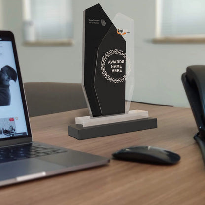 Luxury Crystal Plaque Geometric Black & Clear Personalized Trophy for Milestones and Leadership Honors