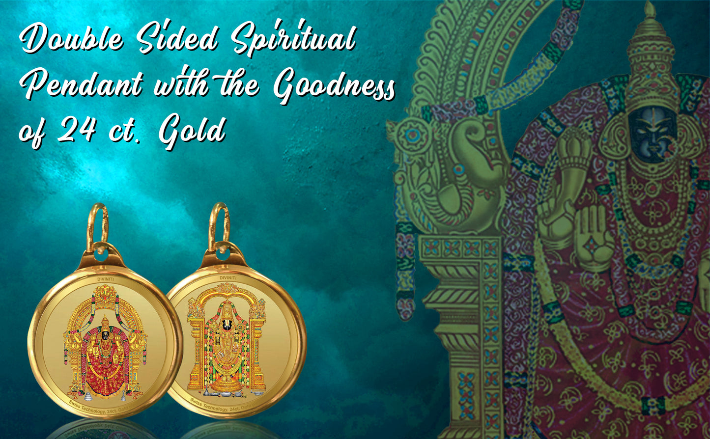 Diviniti 24K Gold Plated Padmawati & Tirupati Balaji 22MM Double Sided Pendant For Men, Women & Kids