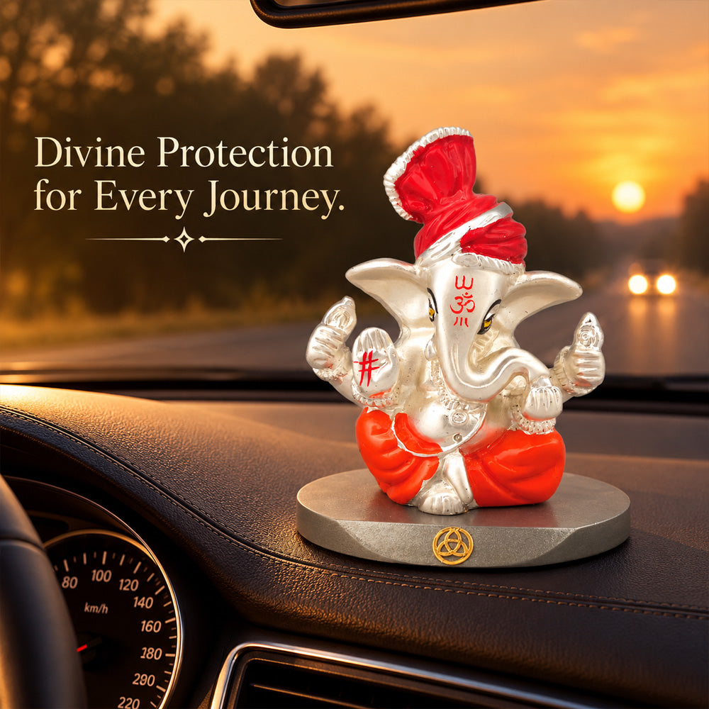 DIVINITI 999 Silver-Plated Ganesha Idol | Car & Home Décor | Gift Box | 7x7 CM