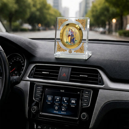 Diviniti 24K Gold Plated Radha Krishna Acrylic Car Dashboard Frame | Divine Couple for Car, Home Décor, Tabletop & Puja Room | Blessings of Love, Harmony & Devotion (ACF1CH)