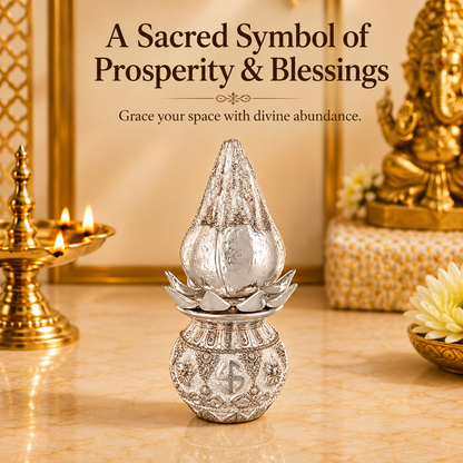 999 Silver-Plated Lakshmi Kalash with Coconut | Premium Gift Box | 16x8 CM